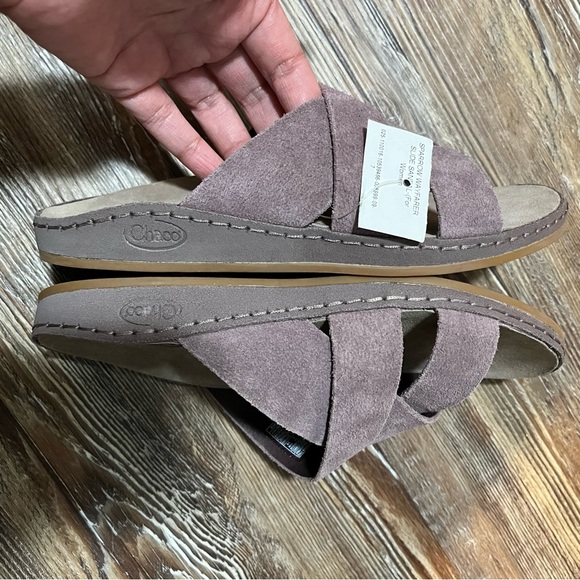 Chaco Women Sz 7 Wayfarer Slide Sandals Sparrow Leather Crisscross Straps Suede - Picture 5 of 7